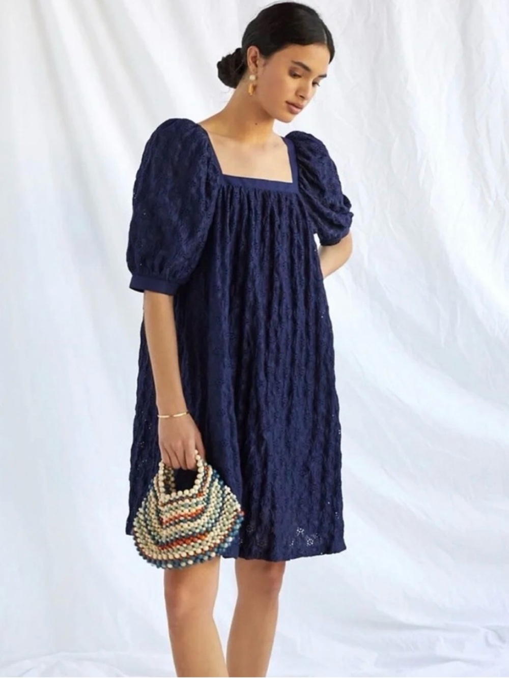 NWT Anthropologie Maeve Navy Lace Puff-Sleeve Dress 1X